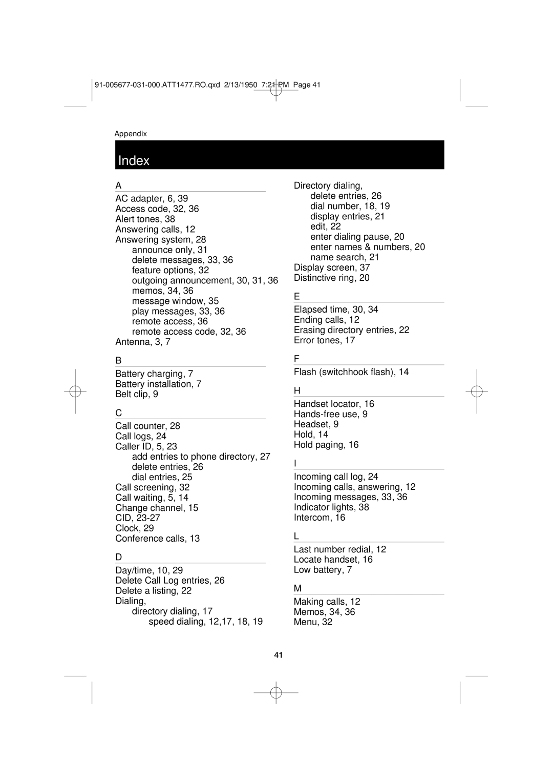 AT&T 1477 user manual Index 