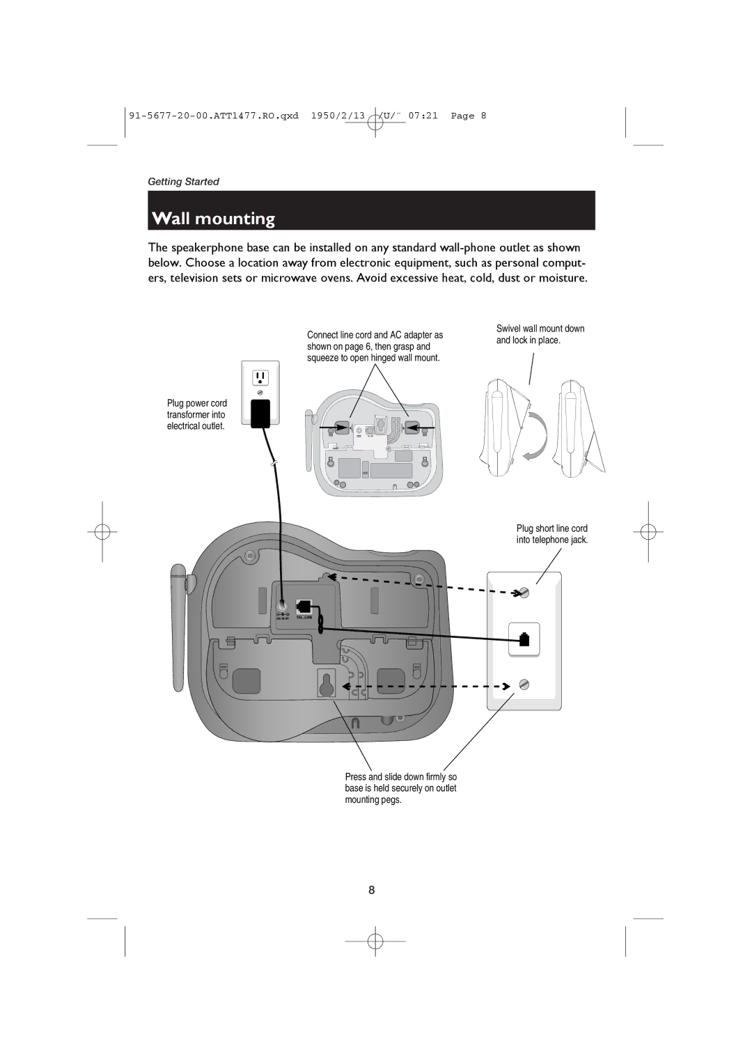 AT&T 1477/1177 user manual Wall mounting 