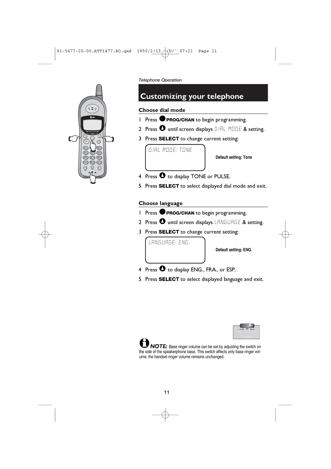 AT&T 1477/1177 user manual Choose dial mode, Choose language 