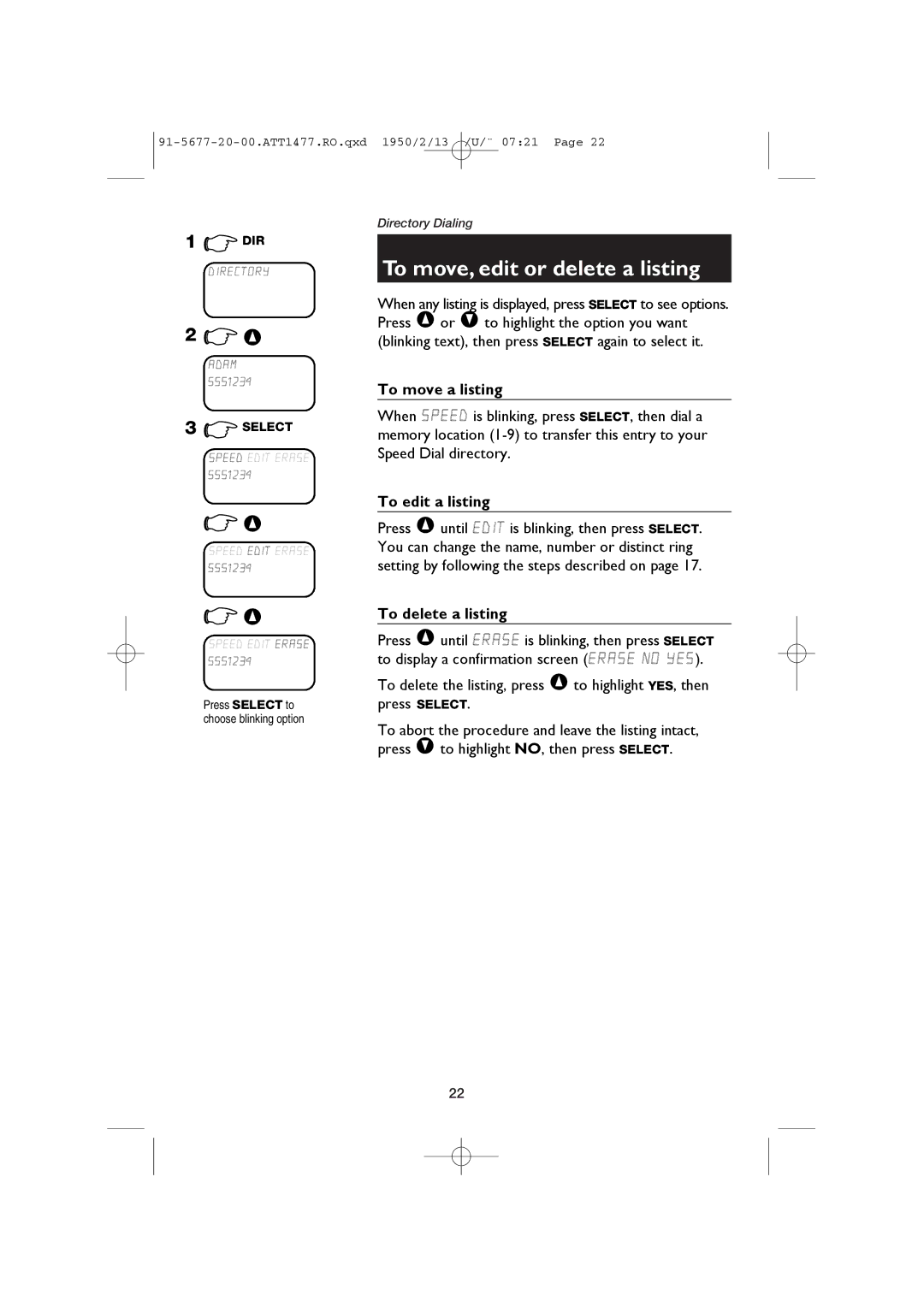 AT&T 1477/1177 user manual To move, edit or delete a listing, To move a listing, To edit a listing, To delete a listing 