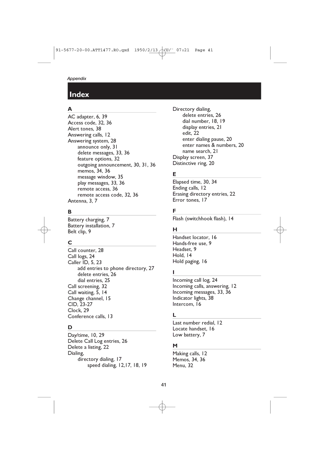 AT&T 1477/1177 user manual Index 