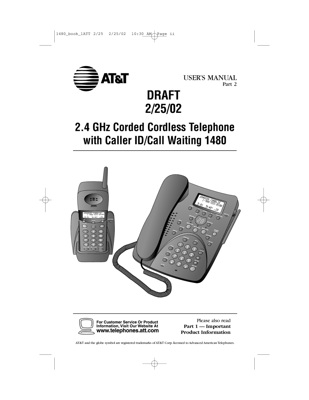 AT&T 1480 user manual Draft 2/25/02, Part 1 Important Product Information 