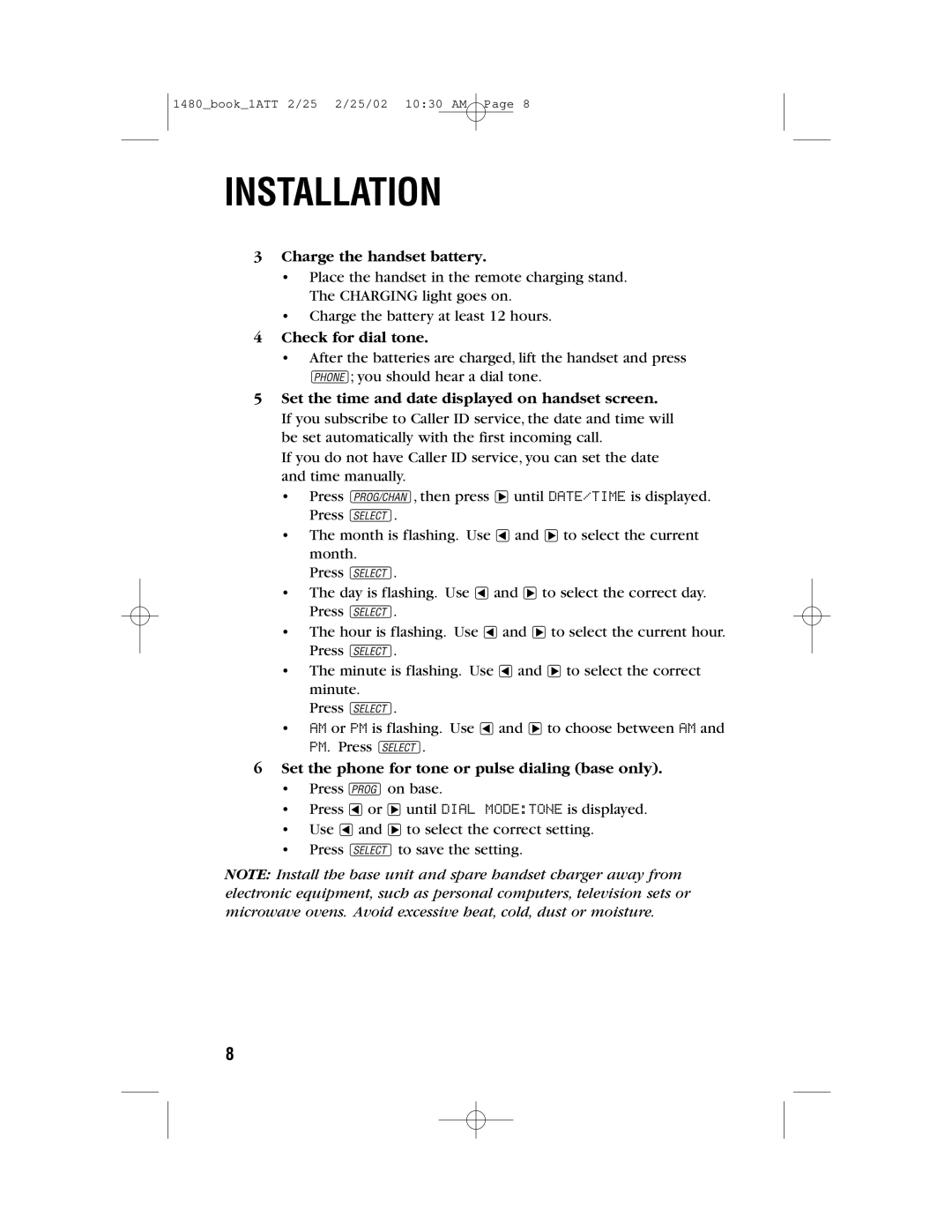 AT&T 1480 user manual Charge the handset battery, Set the phone for tone or pulse dialing base only 