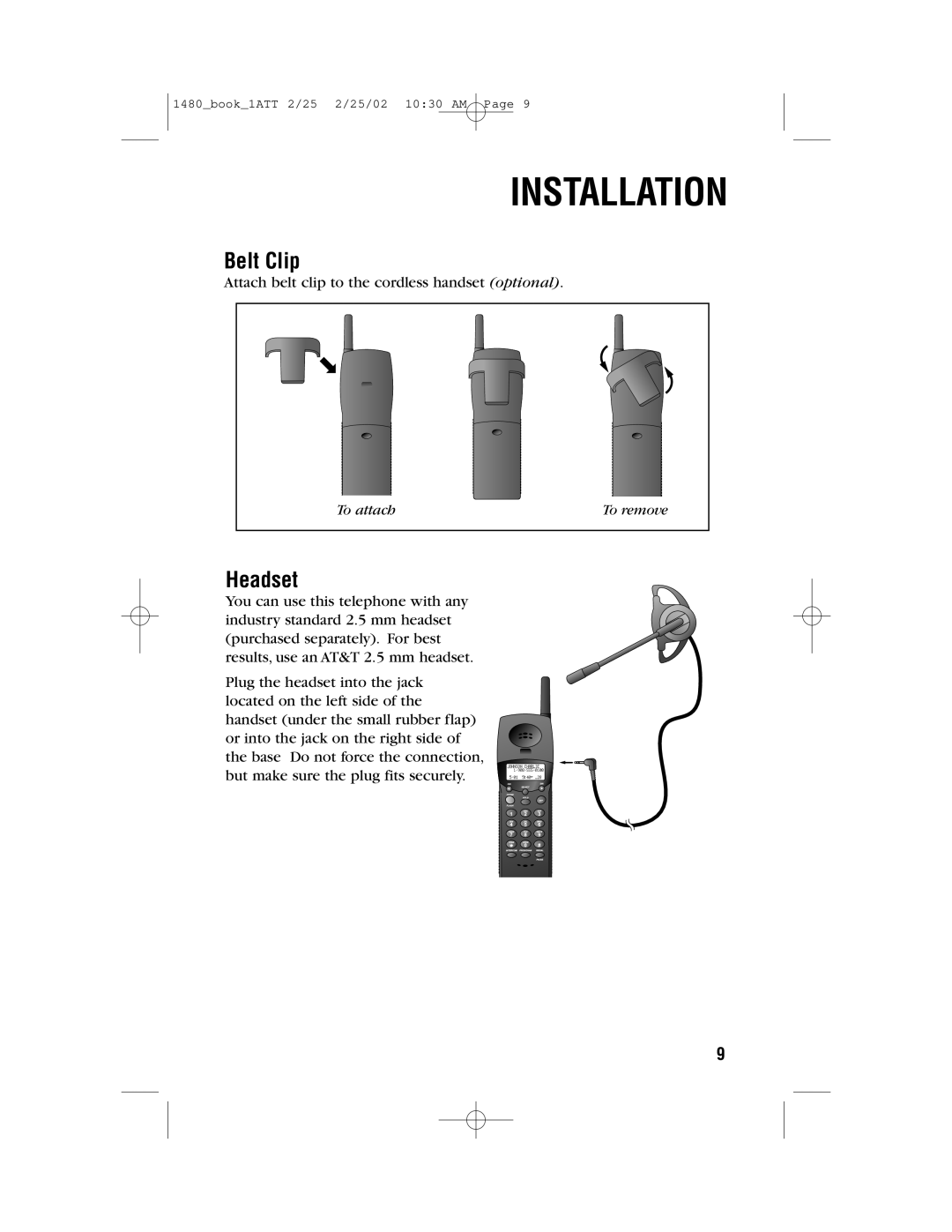 AT&T 1480 user manual Belt Clip, Headset 