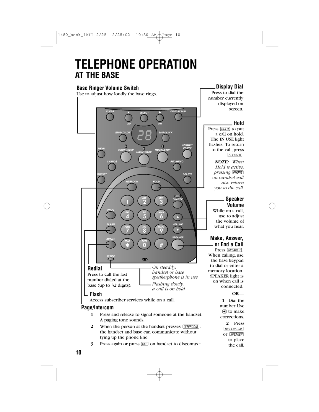 AT&T 1480 user manual Telephone Operation 