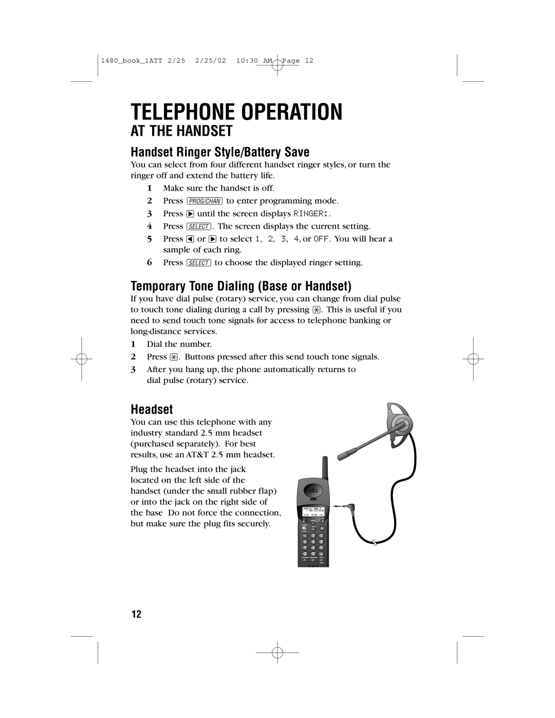 AT&T 1480 user manual Handset Ringer Style/Battery Save, Temporary Tone Dialing Base or Handset 