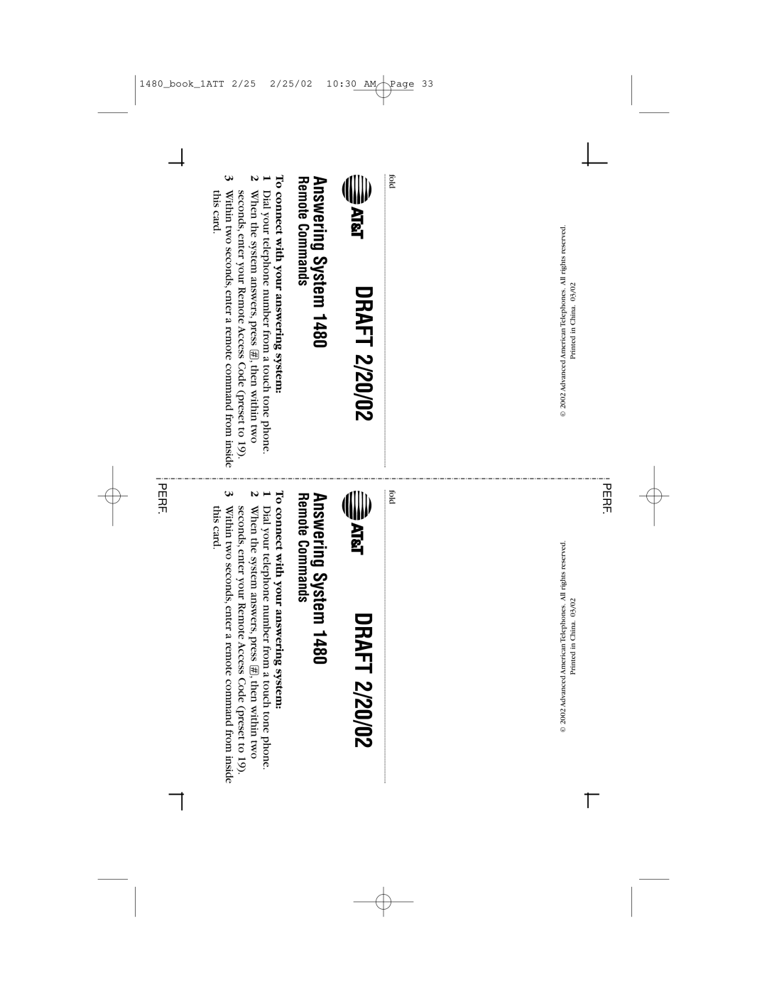 AT&T 1480 user manual Answering System, Remote Commands 