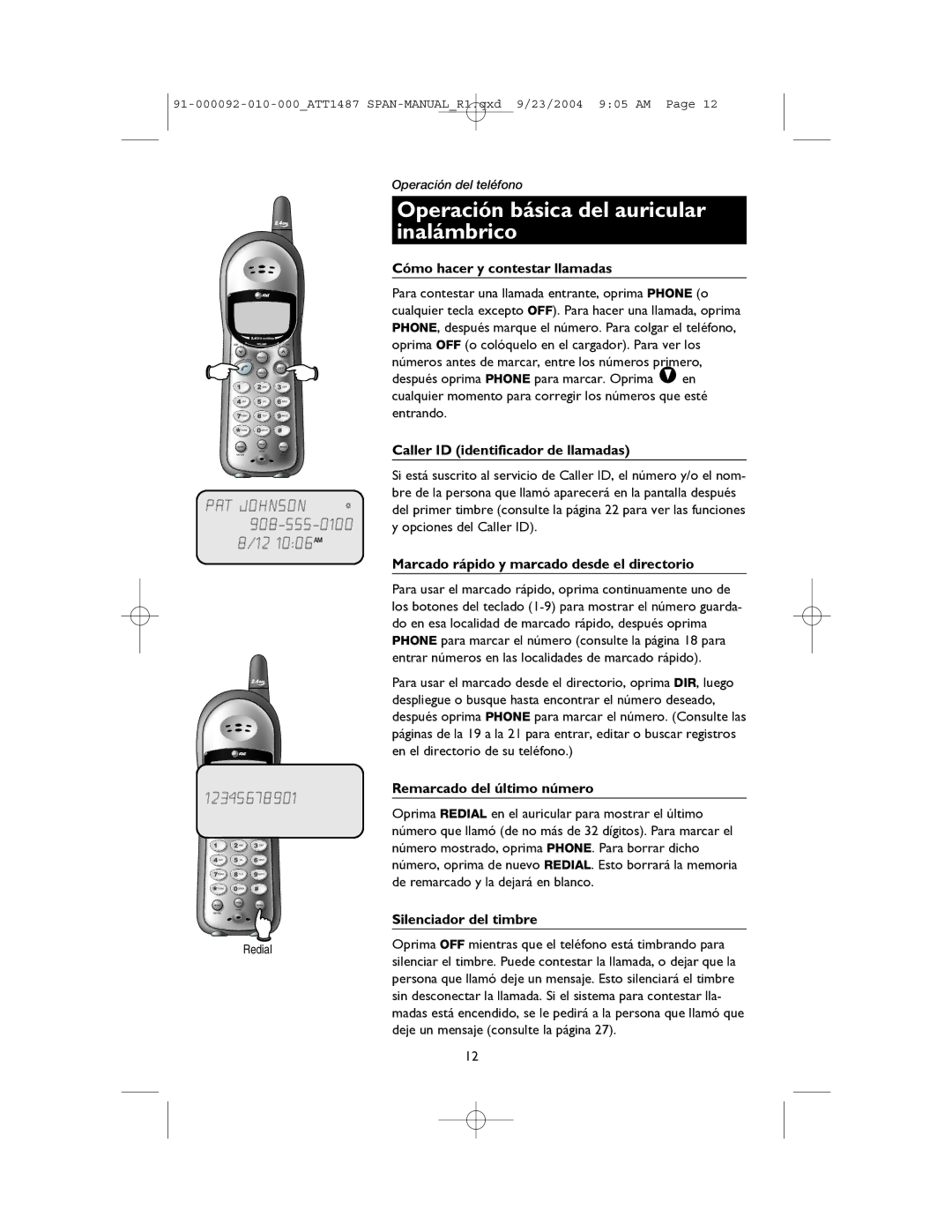 AT&T 1487, 1187 manual Operación básica del auricular inalámbrico 