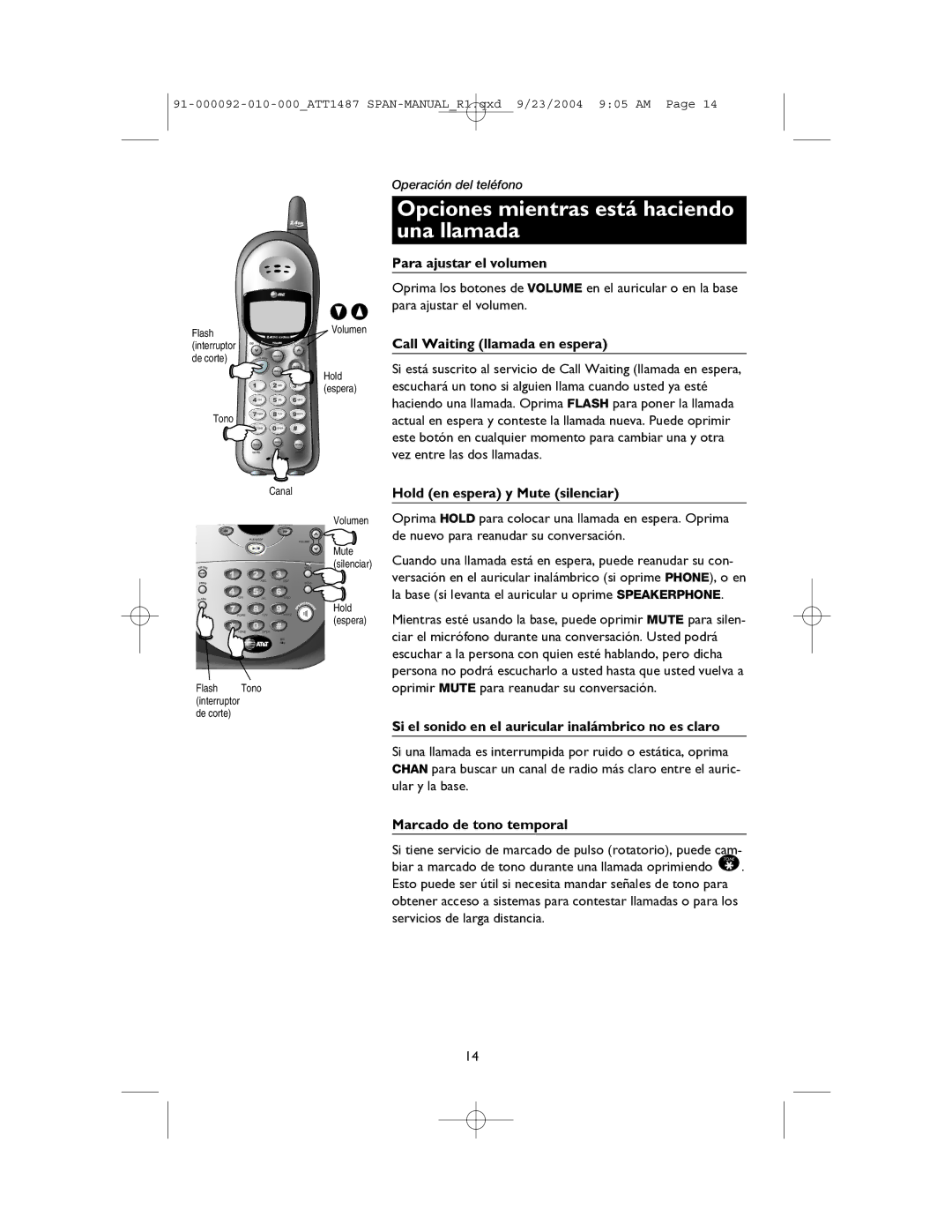 AT&T 1487, 1187 manual Opciones mientras está haciendo una llamada 