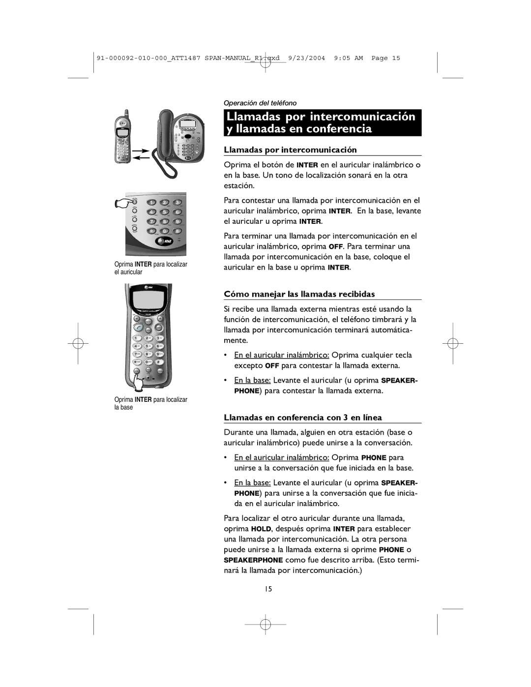 AT&T 1187, 1487 manual Llamadas por intercomunicación y llamadas en conferencia, Cómo manejar las llamadas recibidas 