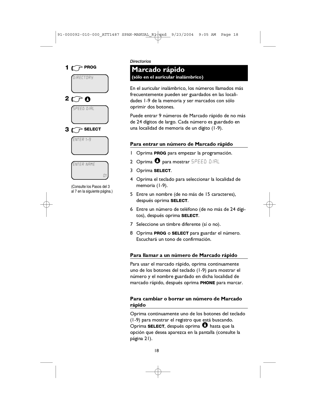 AT&T 1487, 1187 manual Para entrar un número de Marcado rápido, Para llamar a un número de Marcado rápido 