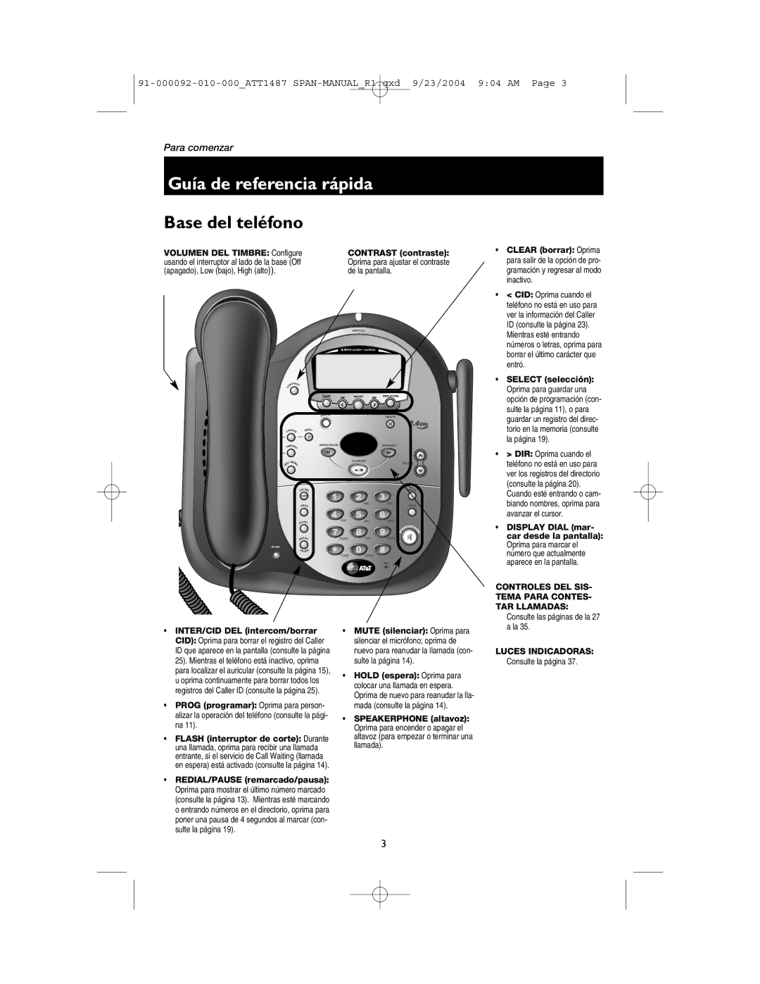 AT&T 1187, 1487 manual Base del teléfono 