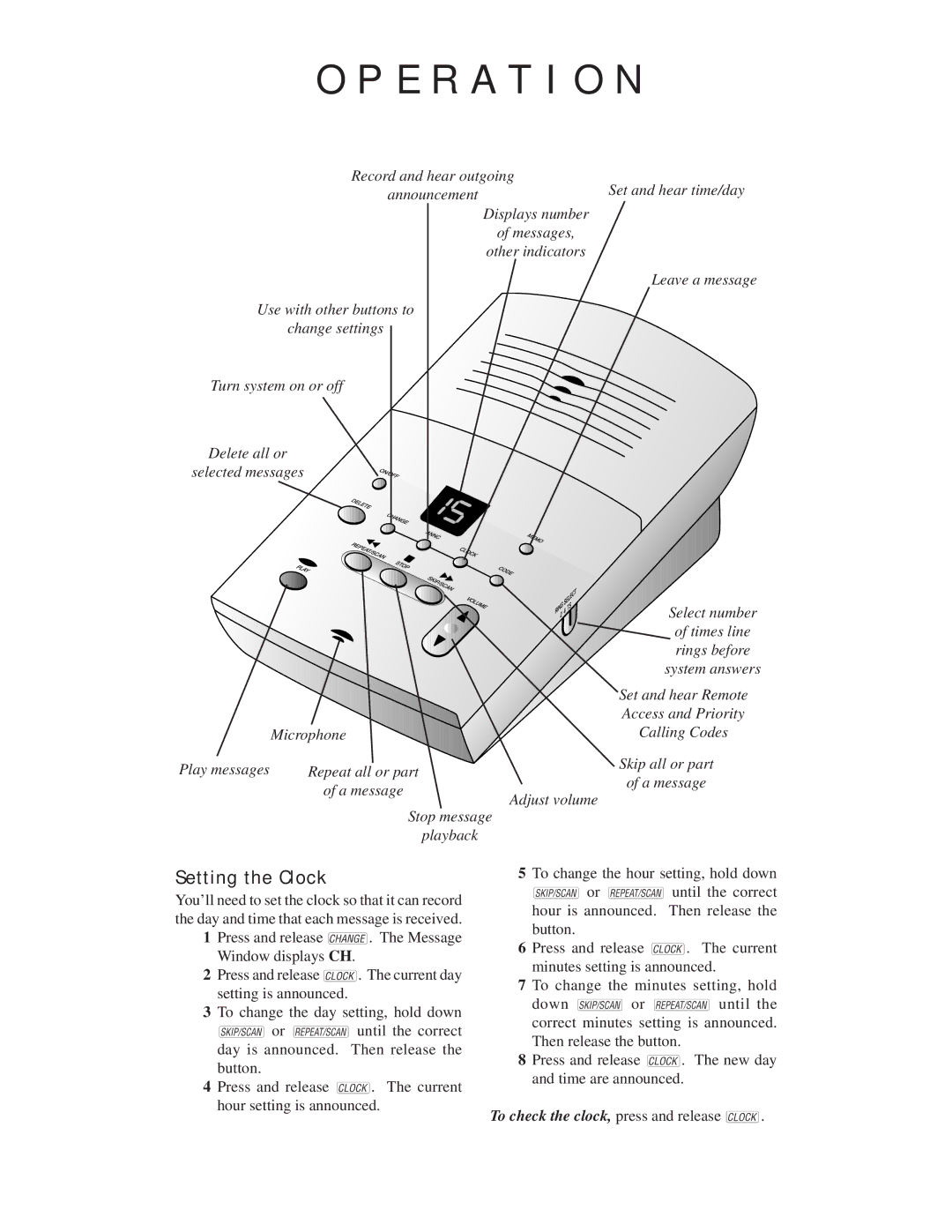 AT&T 1715 manual E R a T I O N, Setting the Clock 