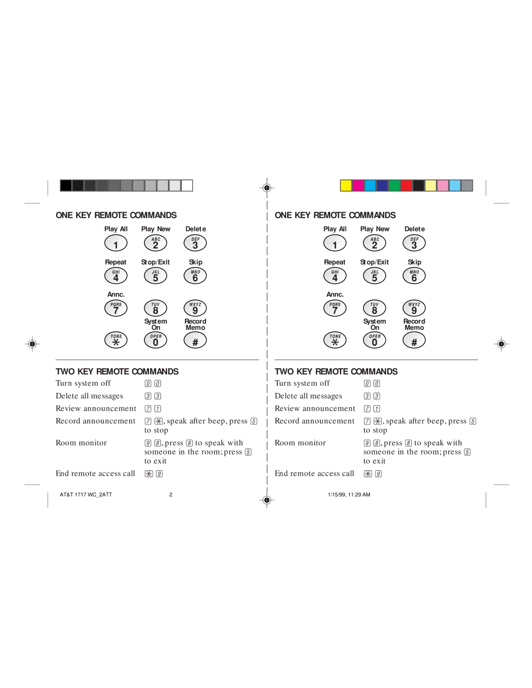 AT&T 1717 user manual ONE KEY Remote Commands 