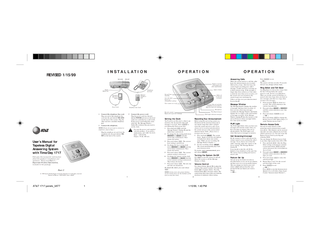 AT&T 1717 user manual Installation E R a T I O N 