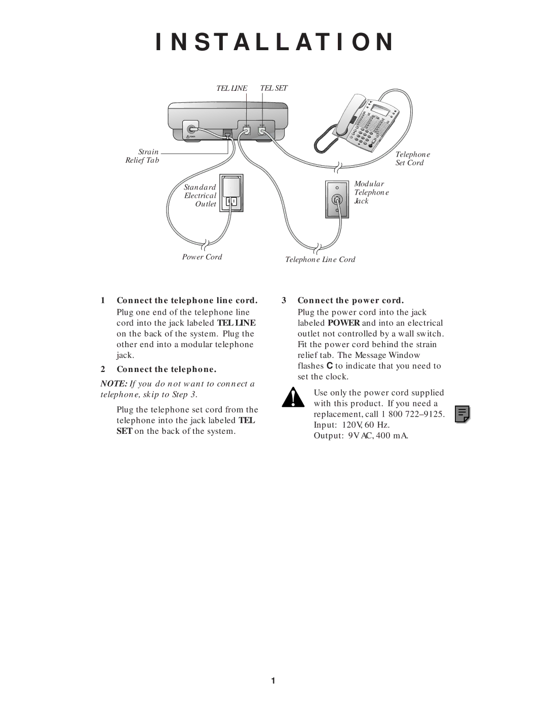 AT&T 1717 user manual Installation, TEL Line 