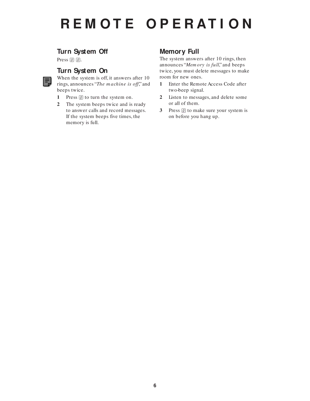 AT&T 1717 user manual Turn System Off, Turn System On, Memory Full 