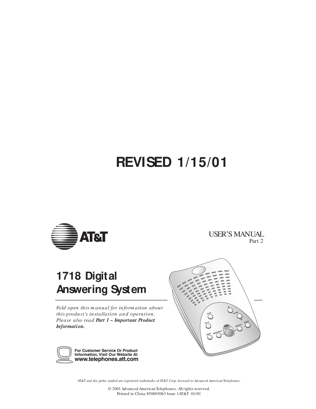 AT&T 1718 user manual Revised 1/15/01 