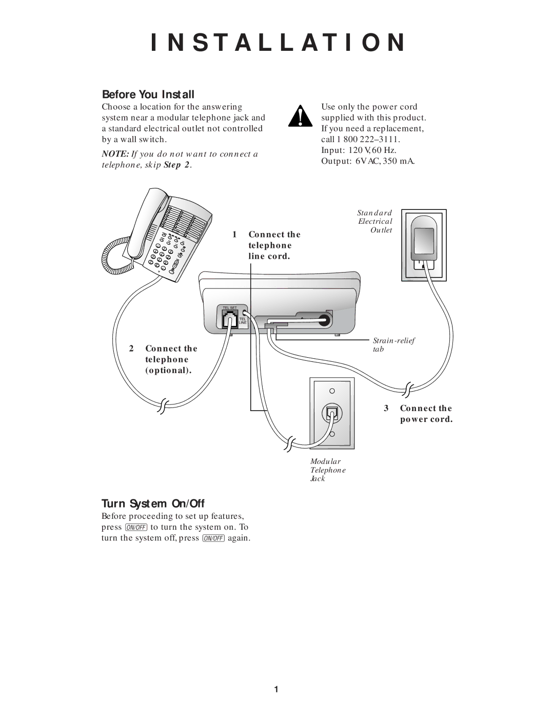 AT&T 1718 user manual Installation, Before You Install, Turn System On/Off 