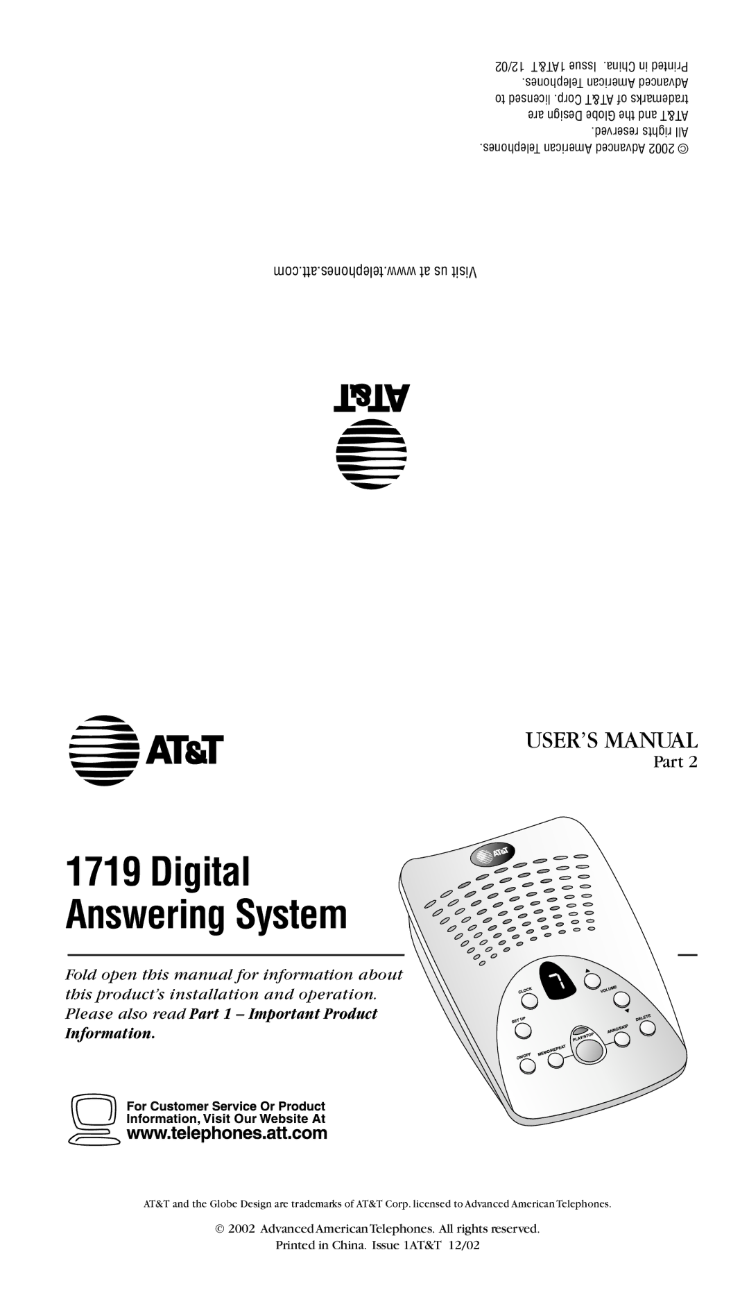 AT&T 1719 user manual Digital Answering System 