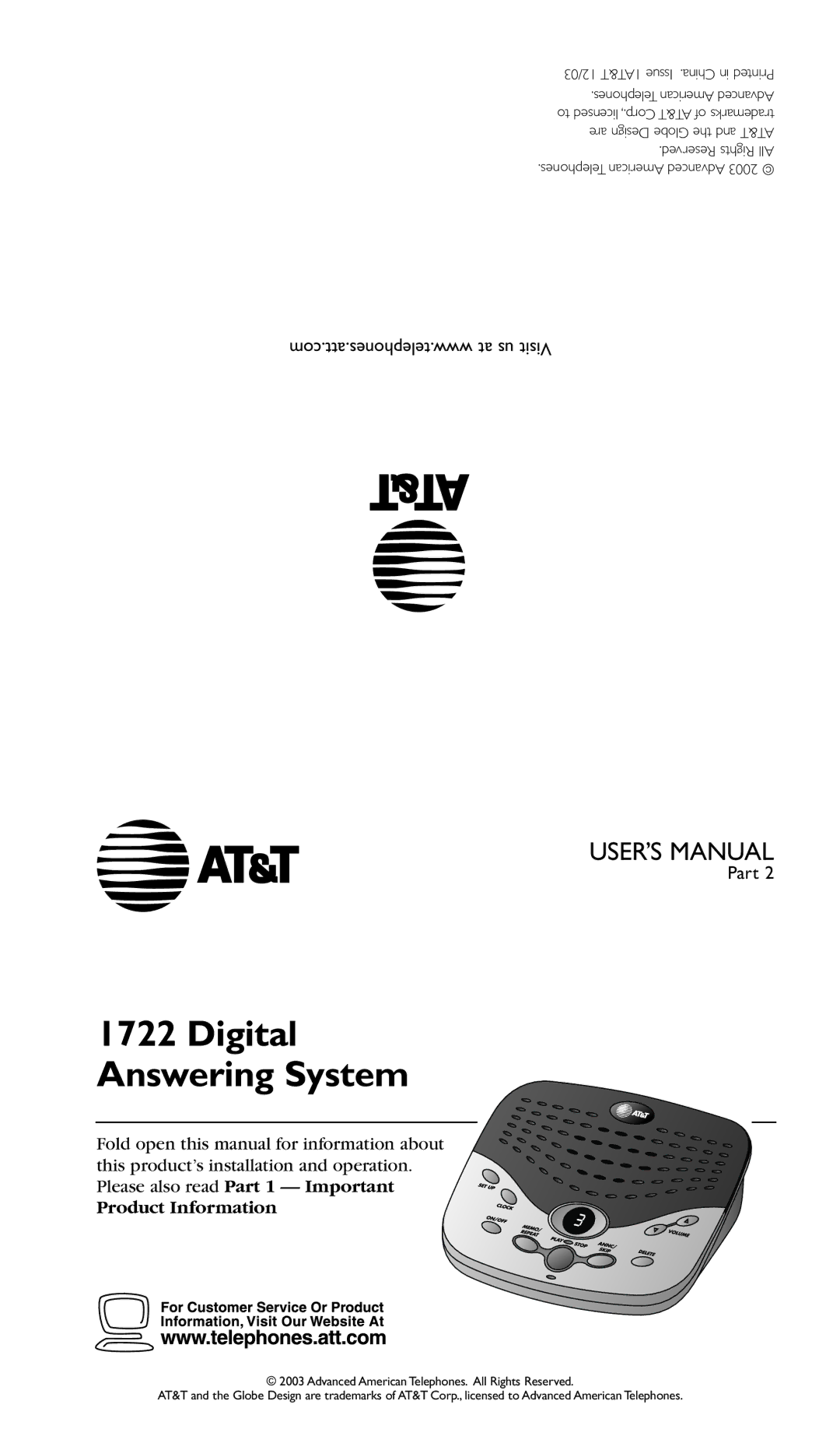 AT&T 1722 user manual Com.att.telephones.www at us Visit, Part 