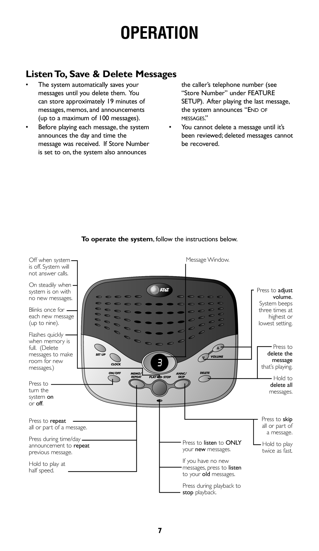 AT&T 1722 user manual Listen To, Save & Delete Messages, Your new messages 