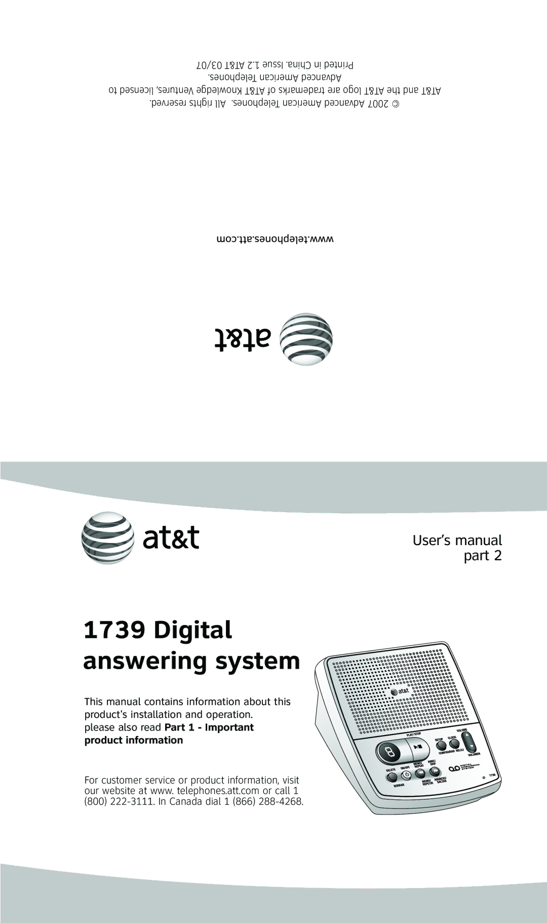 AT&T 1739 user manual Digital answering system 