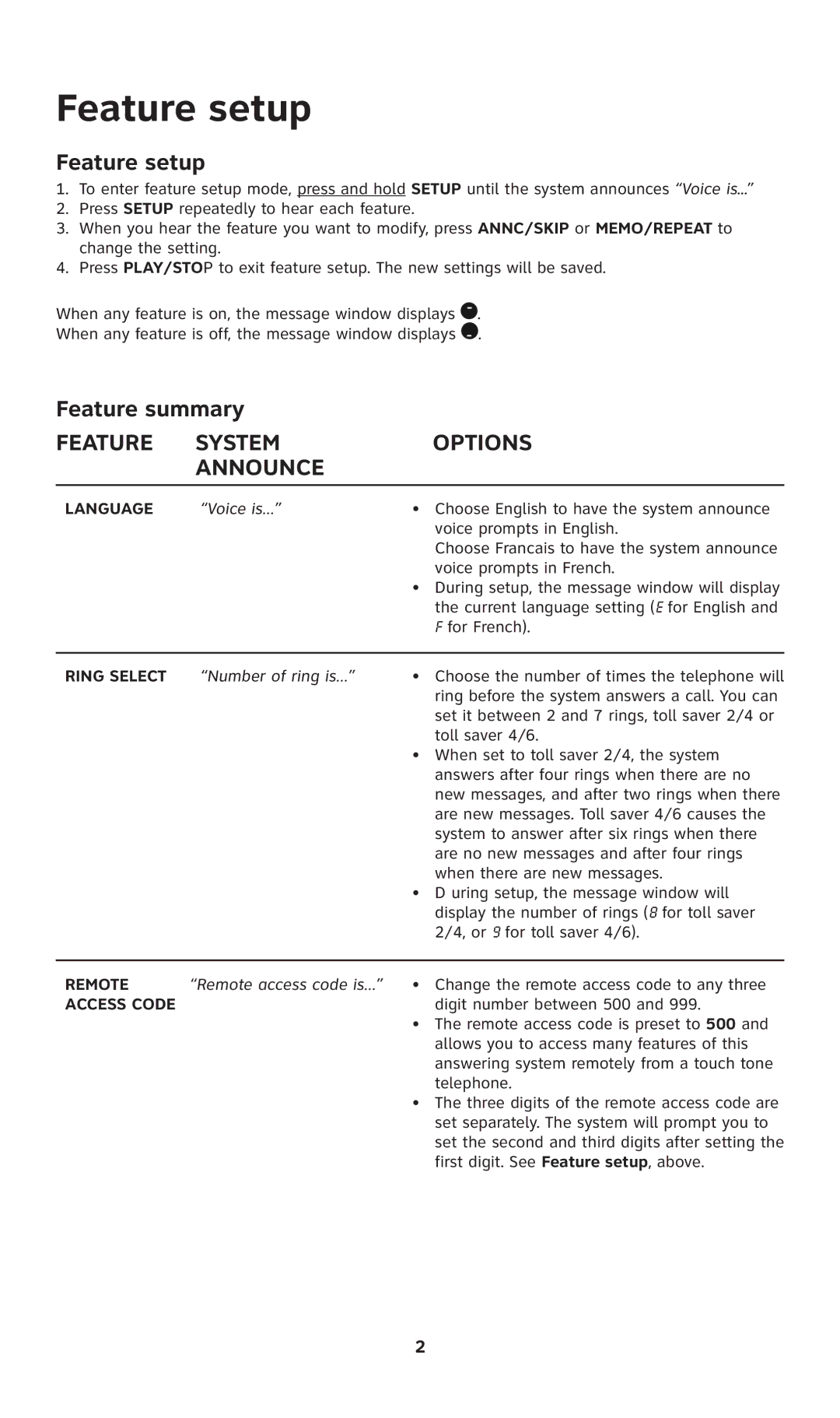 AT&T 1739 user manual Feature setup 