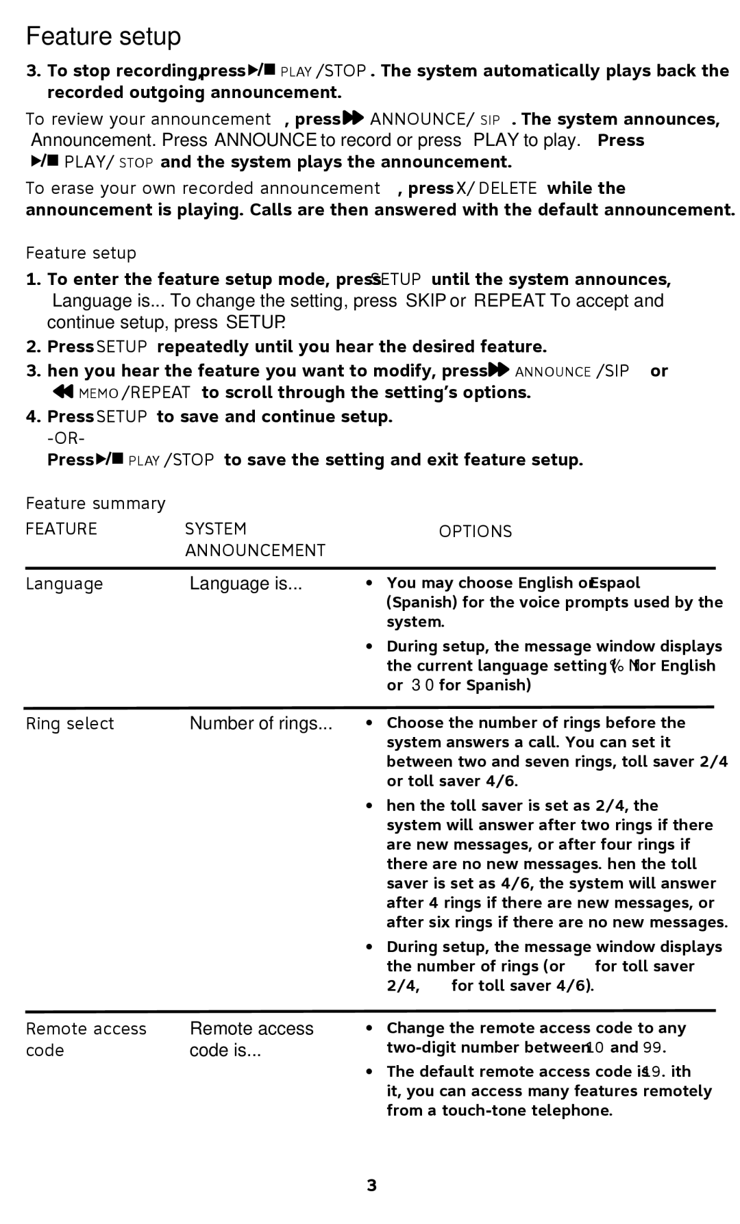 AT&T 1740 user manual Feature System Options Announcement 