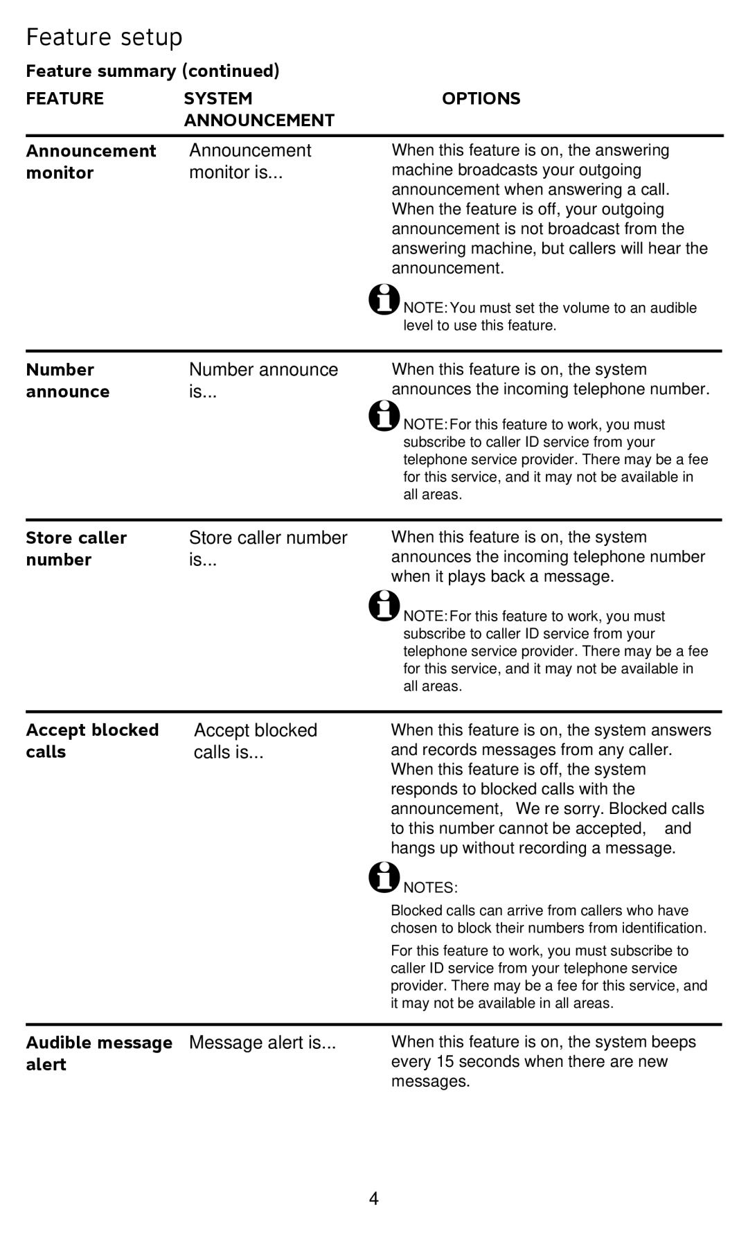 AT&T 1740 user manual Feature System 