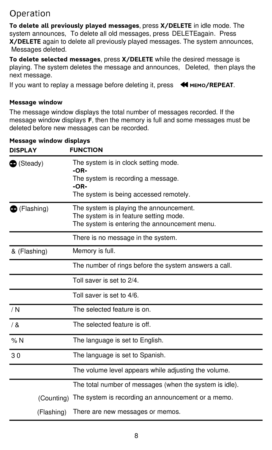 AT&T 1740 user manual Message window displays, Display Function 