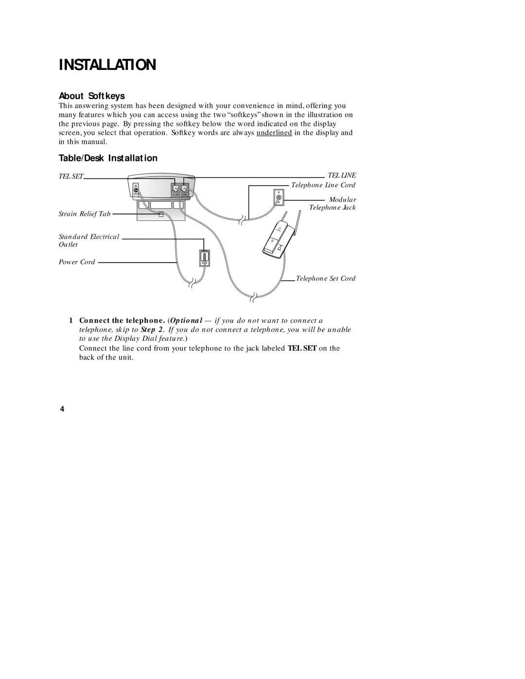 AT&T 1760 user manual About Softkeys, Table/Desk Installation 