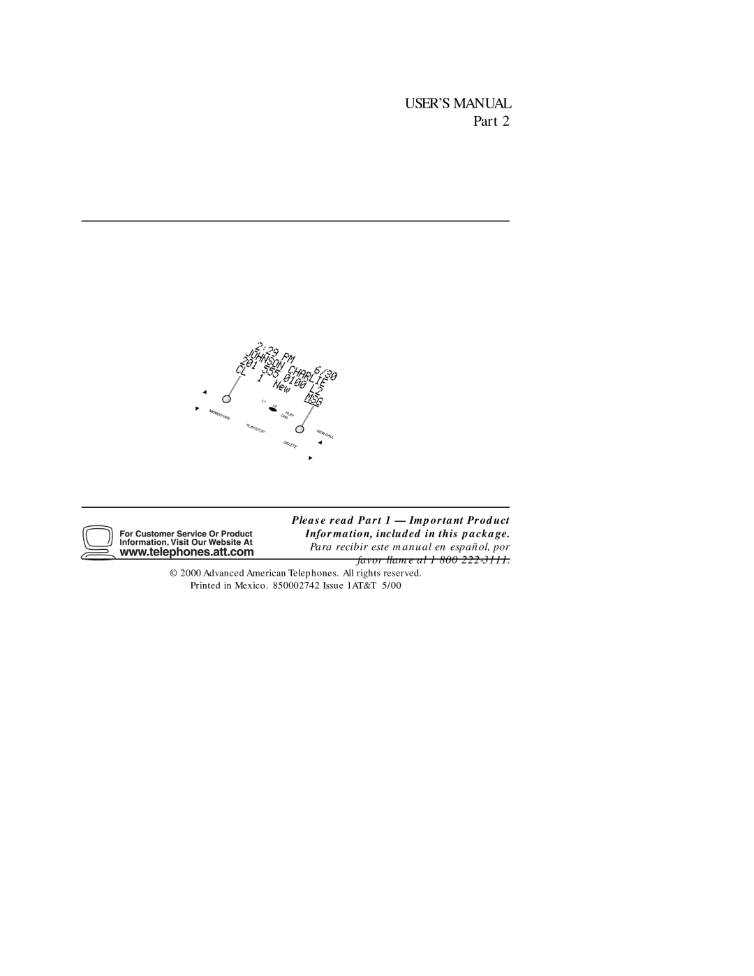 AT&T 1782 user manual Advanced American Telephones. All rights reserved 