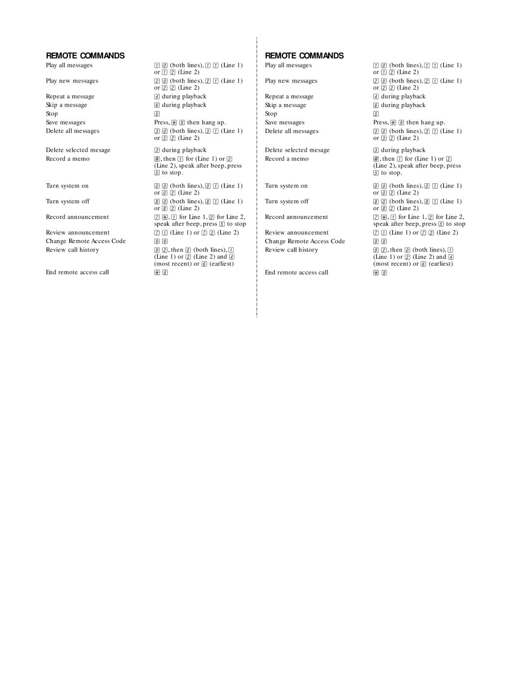 AT&T 1782 user manual Remote Commands 