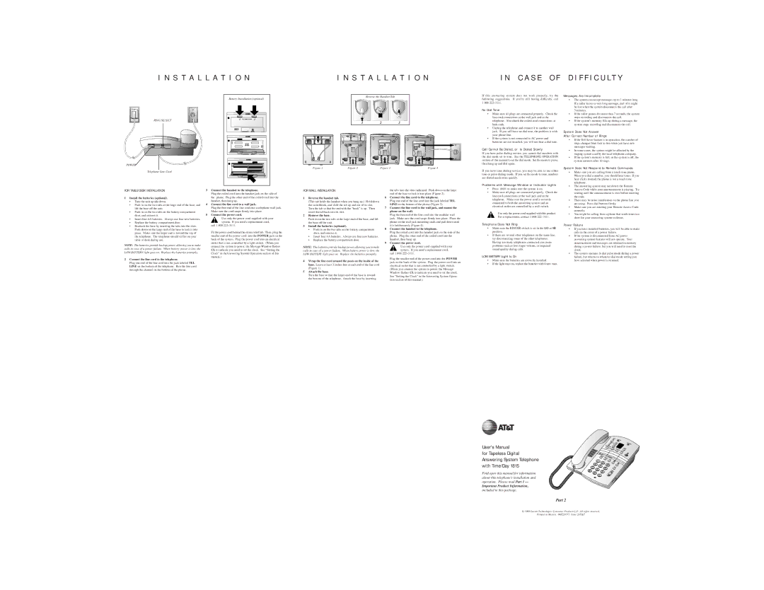 AT&T 1815 user manual Installation C a S E O F F F I C U L T Y 