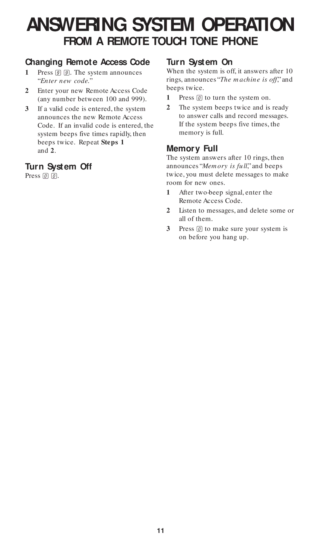 AT&T 1817 user manual Turn System Off, Turn System On, Memory Full 