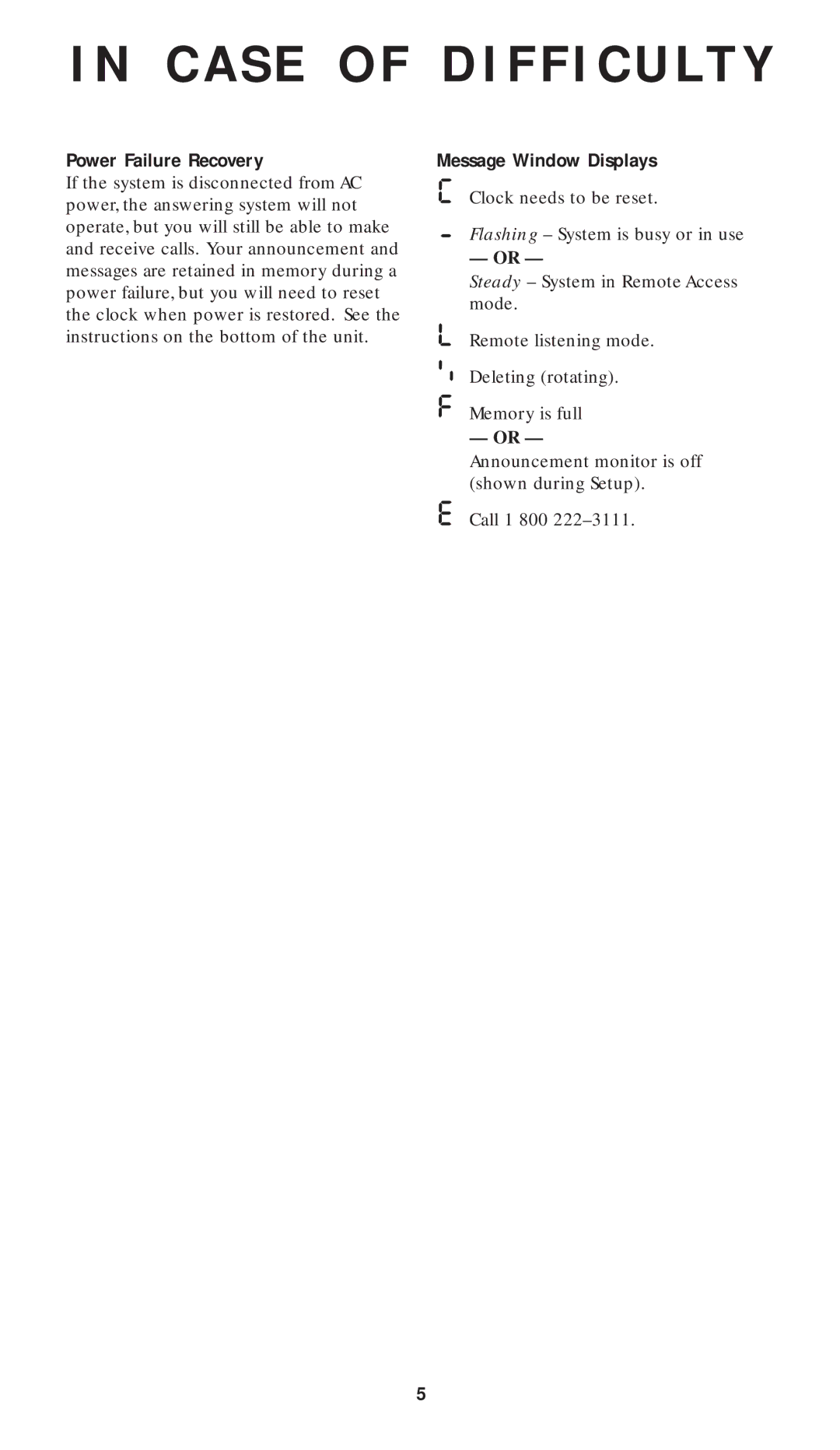 AT&T 1817 user manual Power Failure Recovery, Message Window Displays 