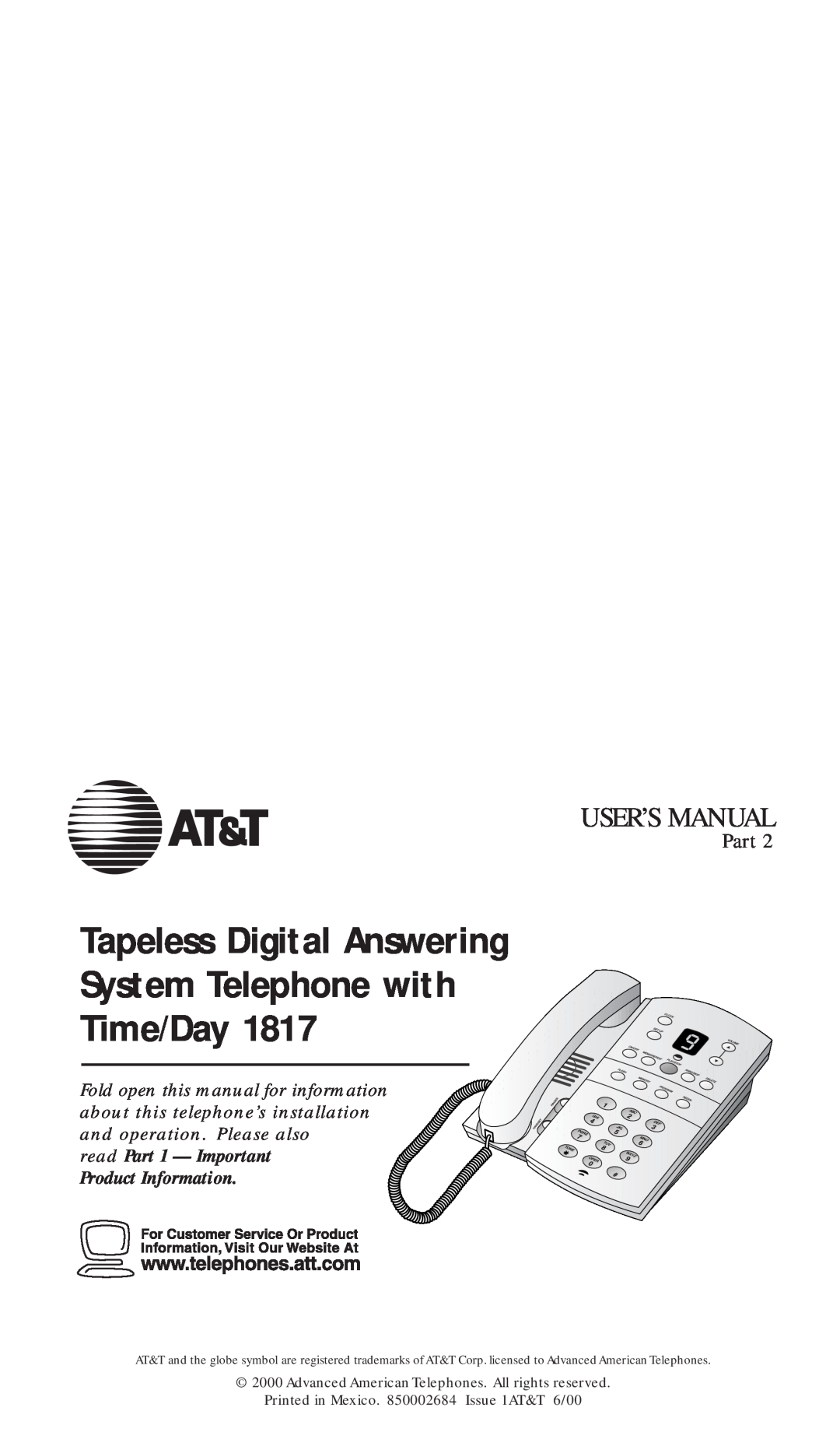 AT&T 1817 user manual read Part 1 - Important Product Information, User’S Manual 
