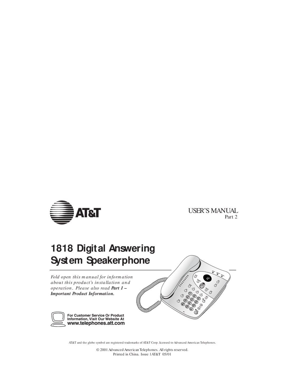 AT&T 1818 user manual Digital Answering System Speakerphone 