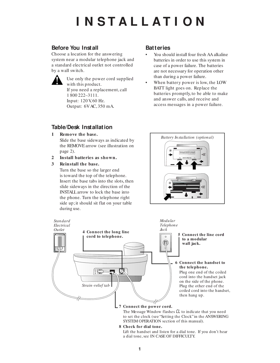 AT&T 1818 user manual Before You Install, Table/Desk Installation, Batteries 