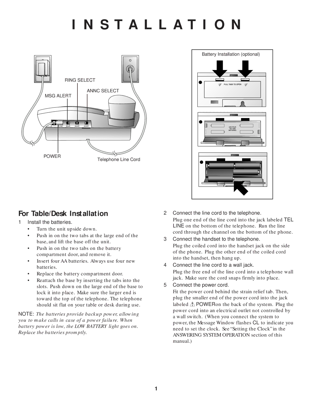 AT&T 1825 user manual For Table/Desk Installation 