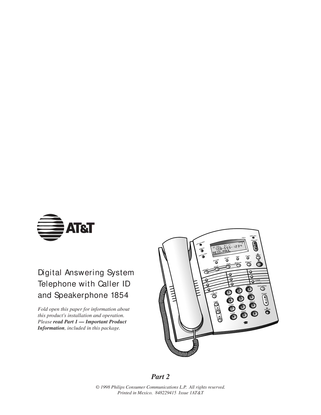 AT&T 1854 manual Telephone with Caller ID 