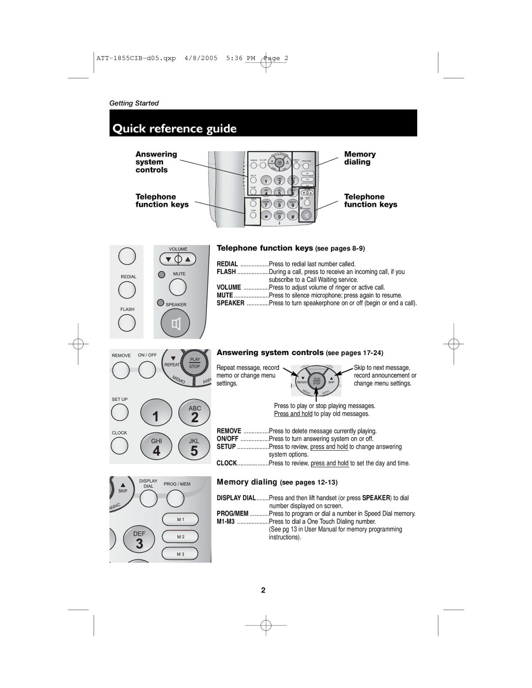 AT&T 1855 user manual Quick reference guide 