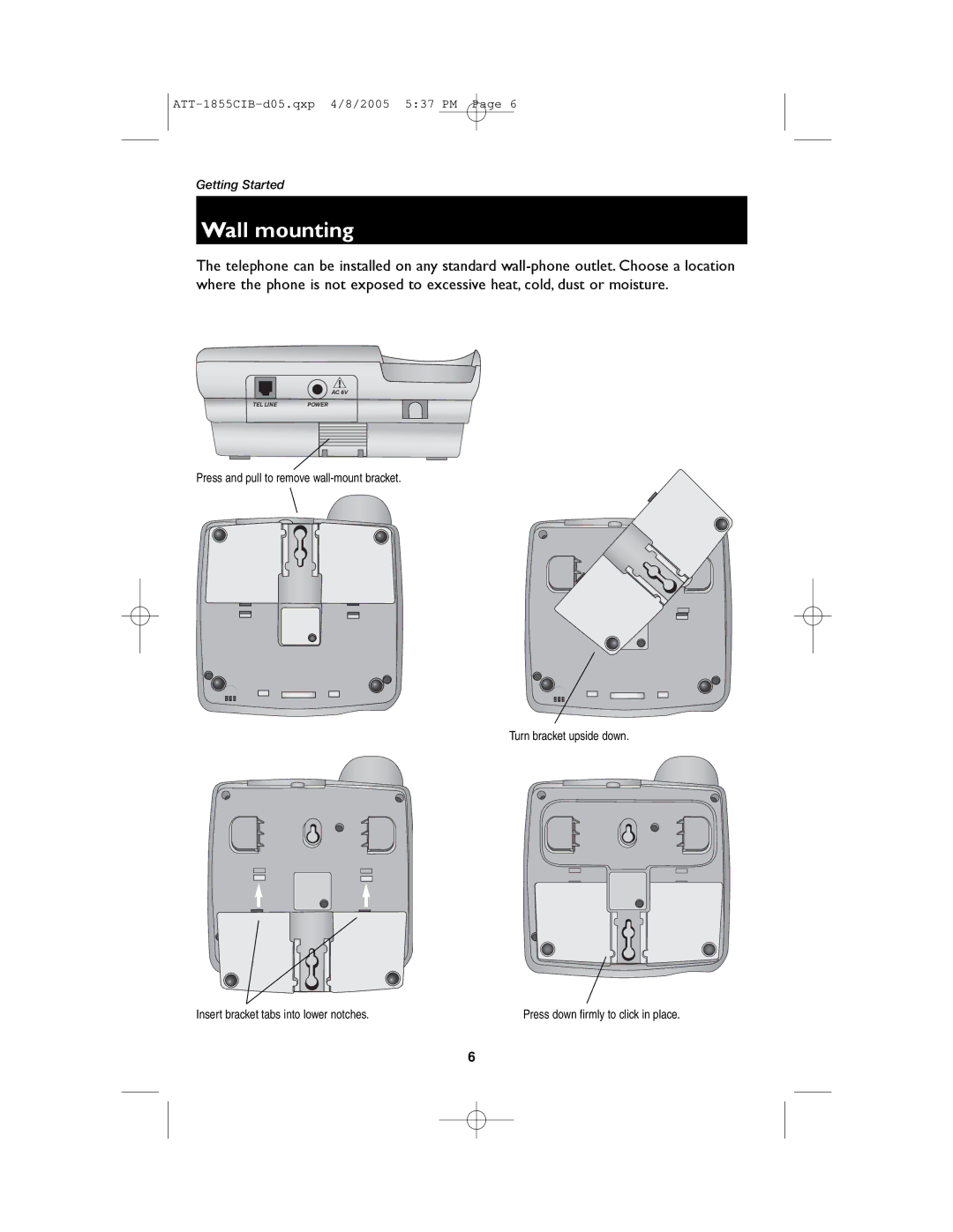 AT&T 1855 user manual Wall mounting 