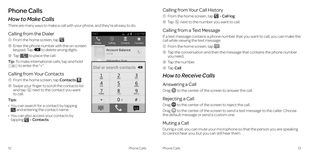 AT&T 2 manual Phone Calls, How to Make Calls, How to Receive Calls 