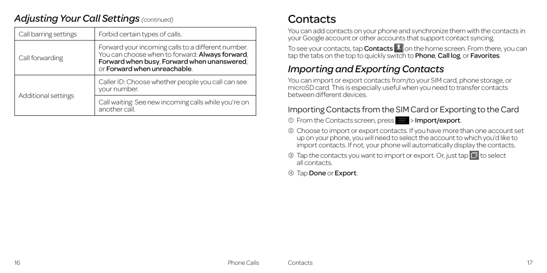 AT&T 2 manual Importing and Exporting Contacts 