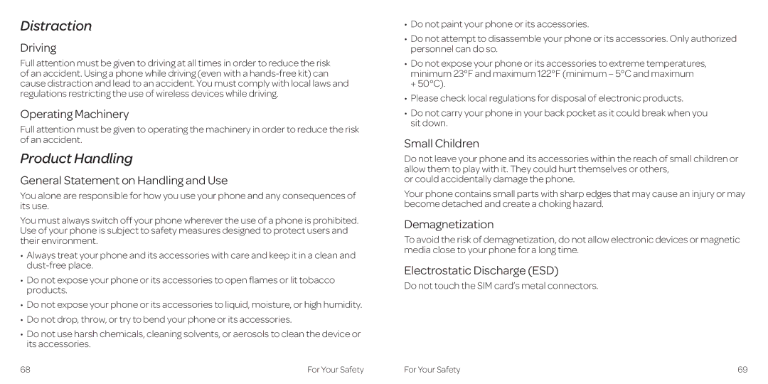 AT&T 2 manual Distraction, Product Handling 