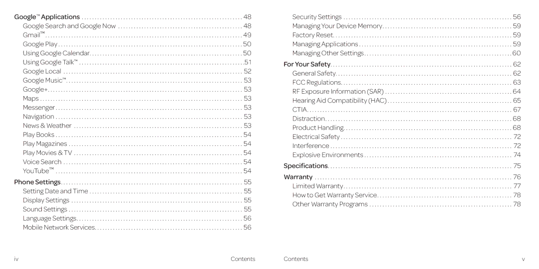 AT&T 2 manual Security. . . Settings, Factory. . .Reset, Managing. . . Applications, Google Local For Your Safety, Maps 