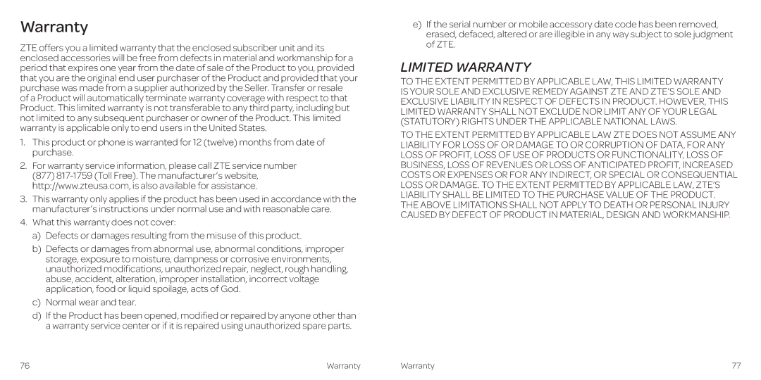 AT&T 2 manual Warranty, Normal wear and tear 