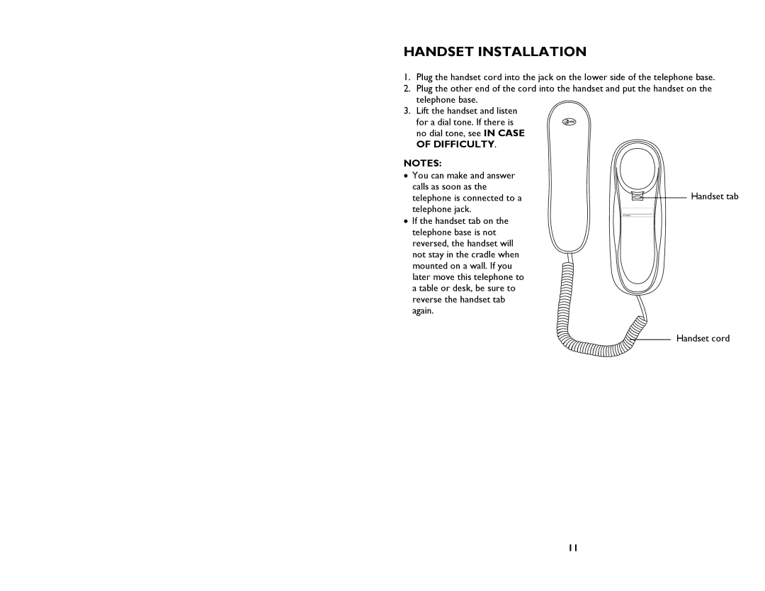 AT&T 205 user manual Handset Installation 